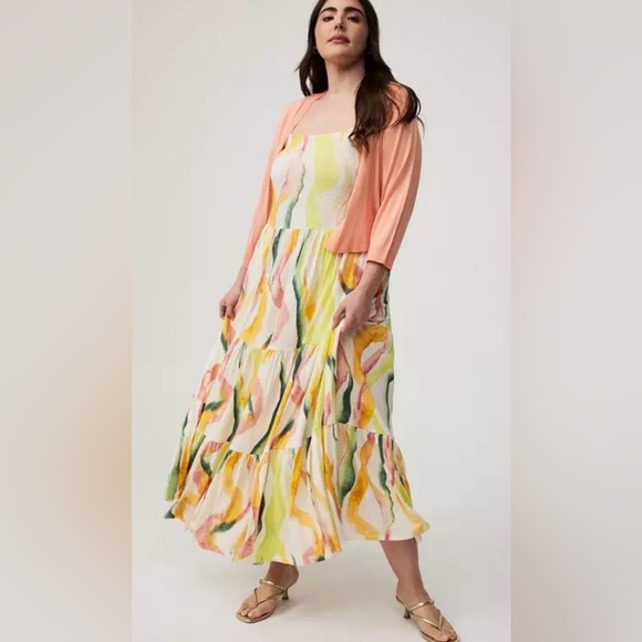 Torrid NWT 2X Plus Size Colourful Wavy Stripe Tiered Maxi Dress Cotton Blend - Picture 8 of 12